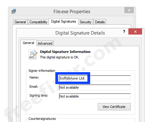 Screenshot of the Softdeluxe Ltd. certificate